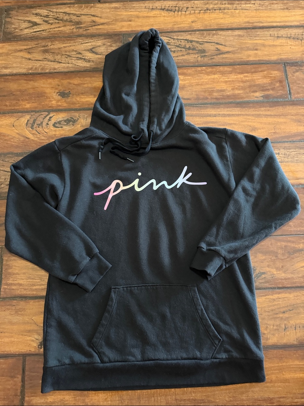 PINK Victoria's Secret Black Hoodie with Gradient Script Logo